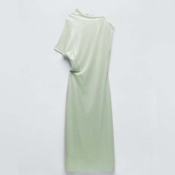 ZARA LIMITED EDITION SEQUIN ASYMMETRIC KNIT DRESS - Picture 3 of 4